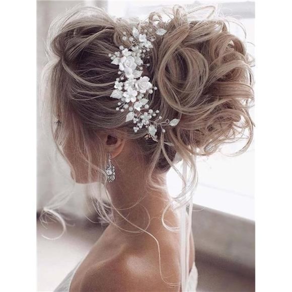 Unicra Flower Bride Wedding Hair Vine Pearl Bridal Piece Leaf Hair Accessories main image 5